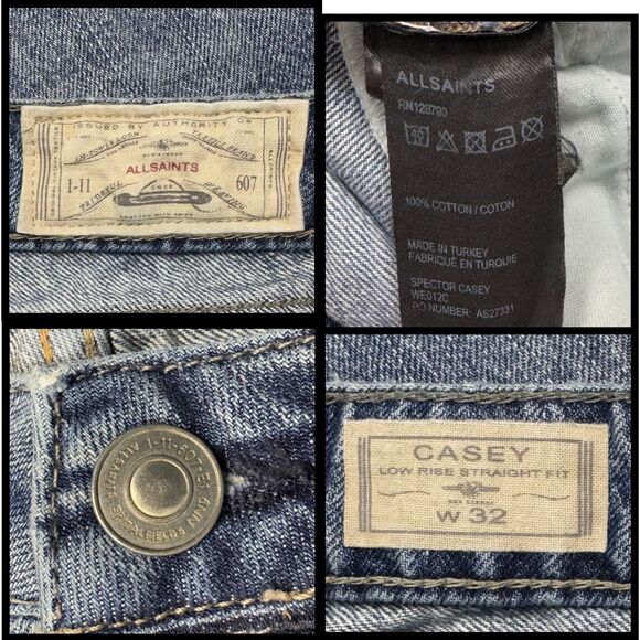 All Saints Jeans Womens Casey Low Rise Straight Fit Sz 33X30 Jeans Faded Frayed - Picture 9 of 9